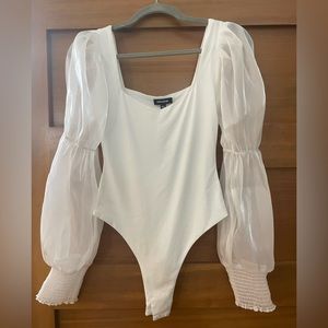 Mittoshop Sheer Puff sleeve Bodysuit